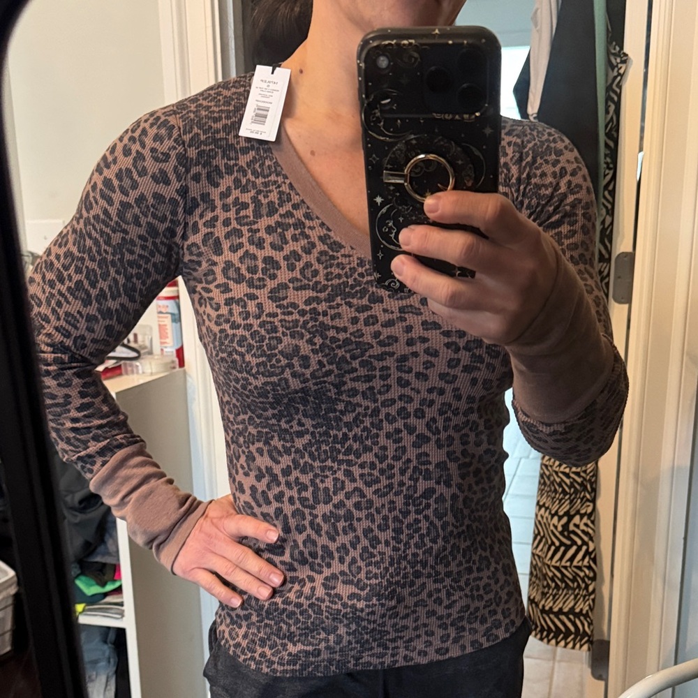 Michael Stars Leopard Print V-Neck Sweater